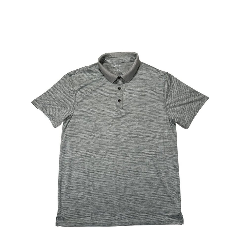 APT. 9 Premier Flex Mens Medium Polo Shirt Striped Gray Performance Polyester